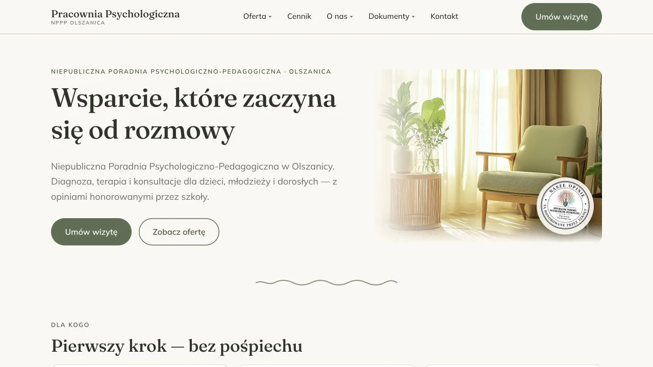 Rzeczywisty podgląd strony Pracownia Psychologiczna na komputerze